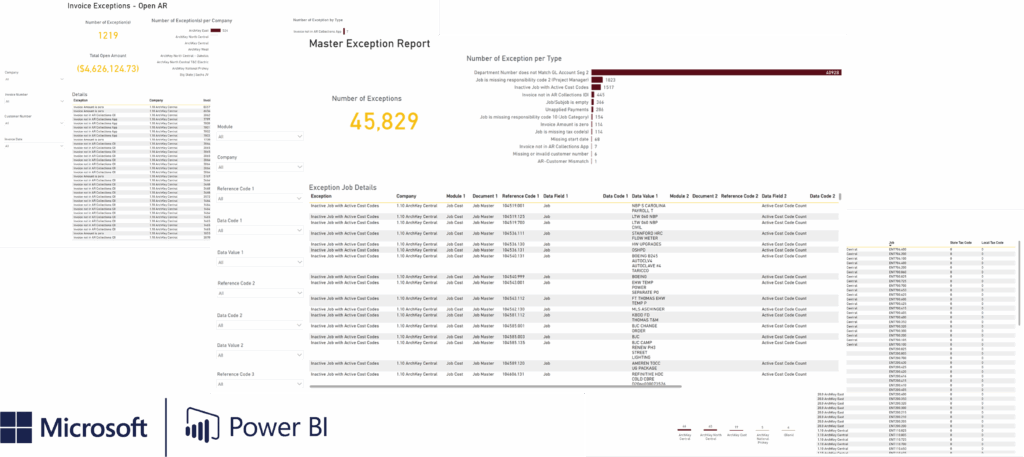 Screen Shots of a Power BI exception report